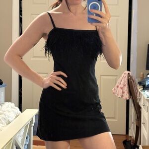 Black Feather Trim Mini Dress Party Going Out Urban Outfitters